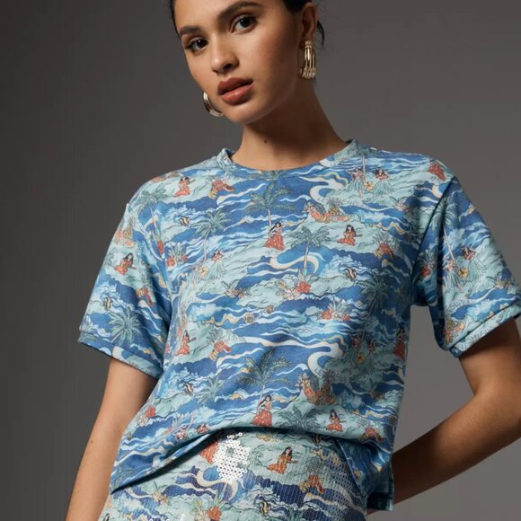 Le Superbe Tropical Beach Ocean Surf Women's Small Tee - Picture 2 of 5